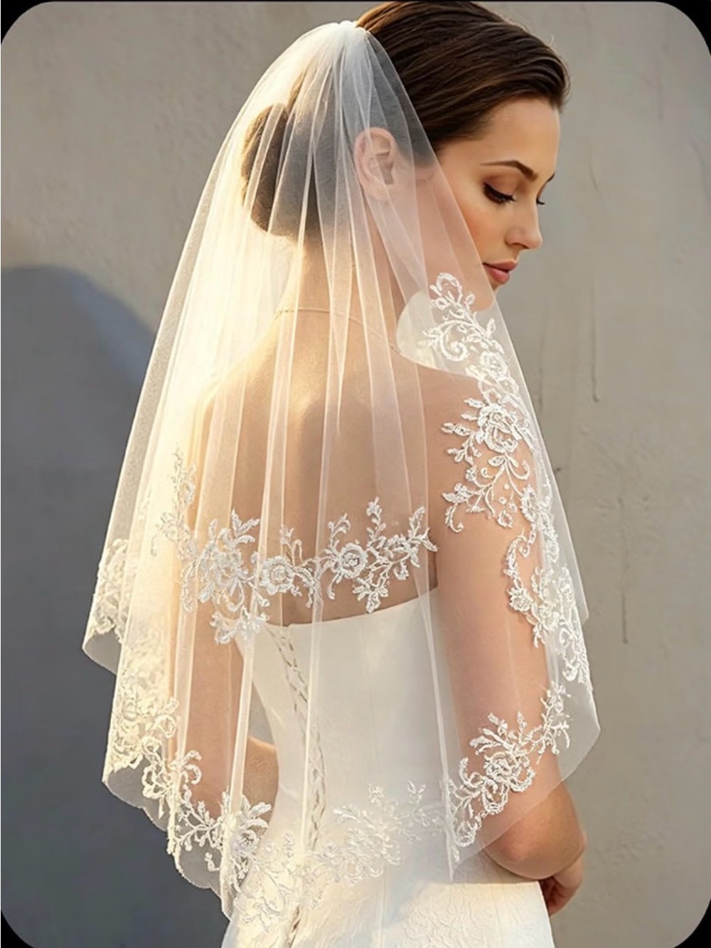 Bridal Lace Edge Veil - Ivory Wedding Veil